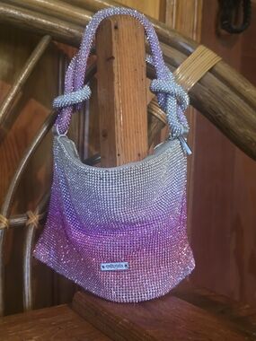 Cult Gala Sparkling Gradient Rhinestone Shoulder Bag - Pink Silver